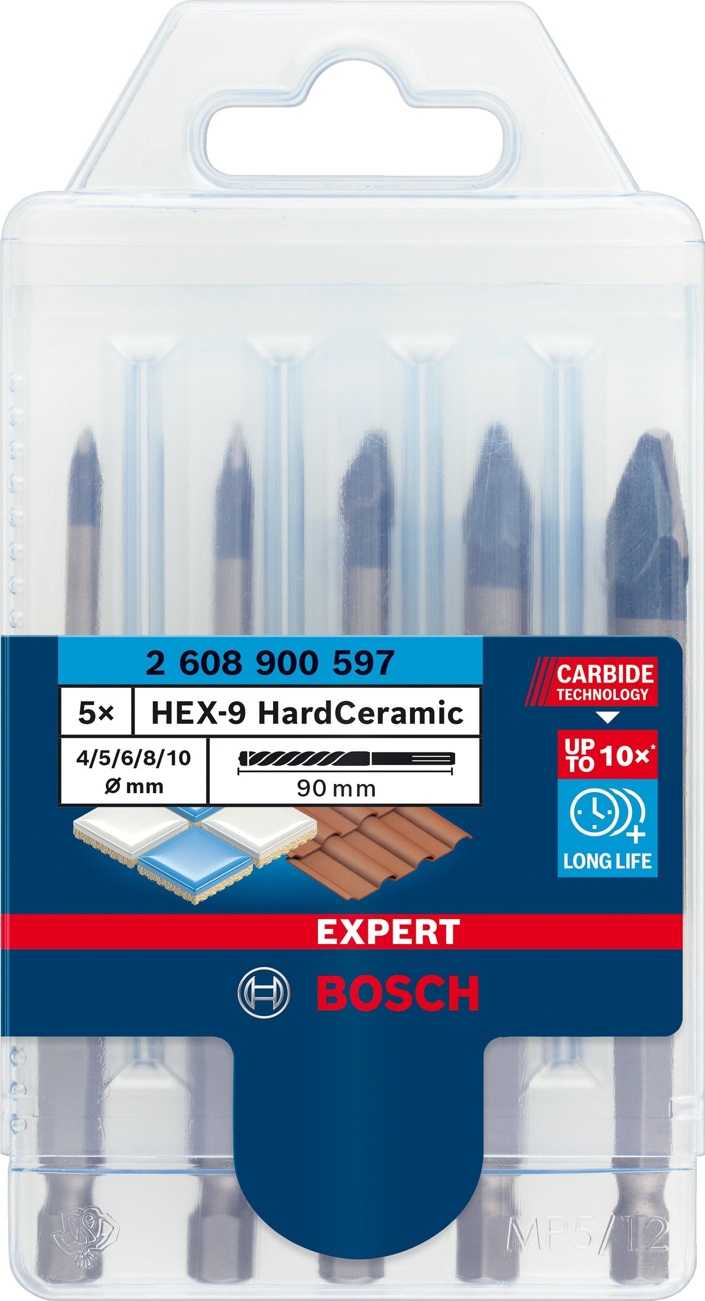 Bosch Professional HardCeramic HEX-9 Drill Bit Set 5pc 4-10mm for Tiles
