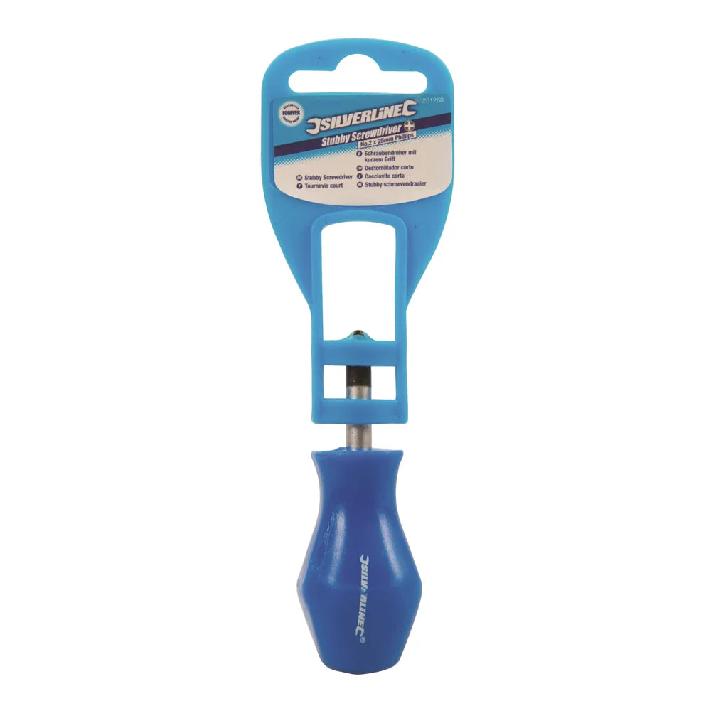 Silverline Stubby Screwdriver PH2 25mm Chrome Vanadium Steel Soft Grip Handle