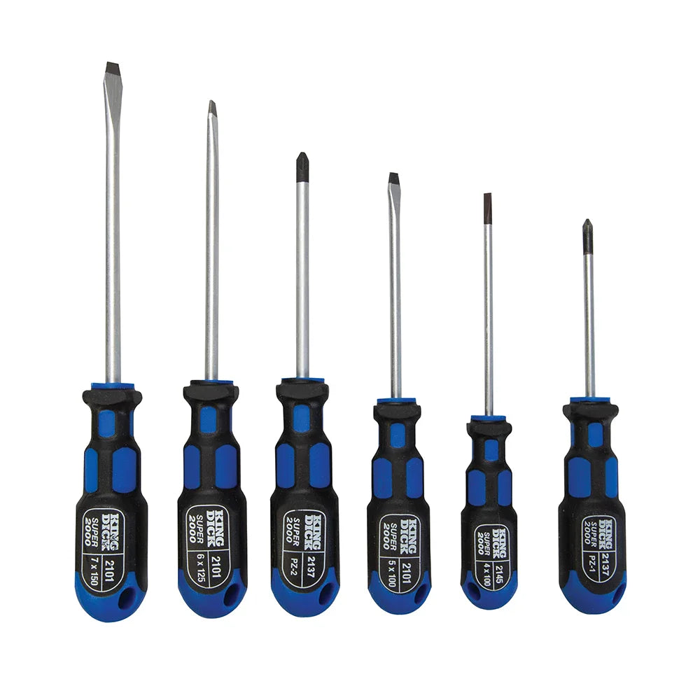 King Dick 6 Piece Screwdriver Set Chrome Vanadium Steel Soft Grip Handles