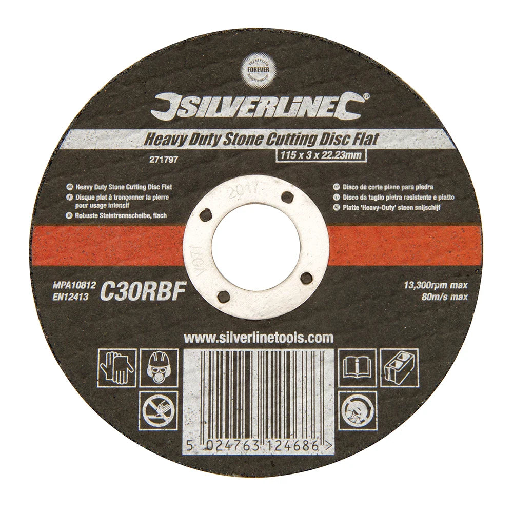 Silverline Heavy Duty Stone Cutting Disc 115mm for Angle Grinders EN12413