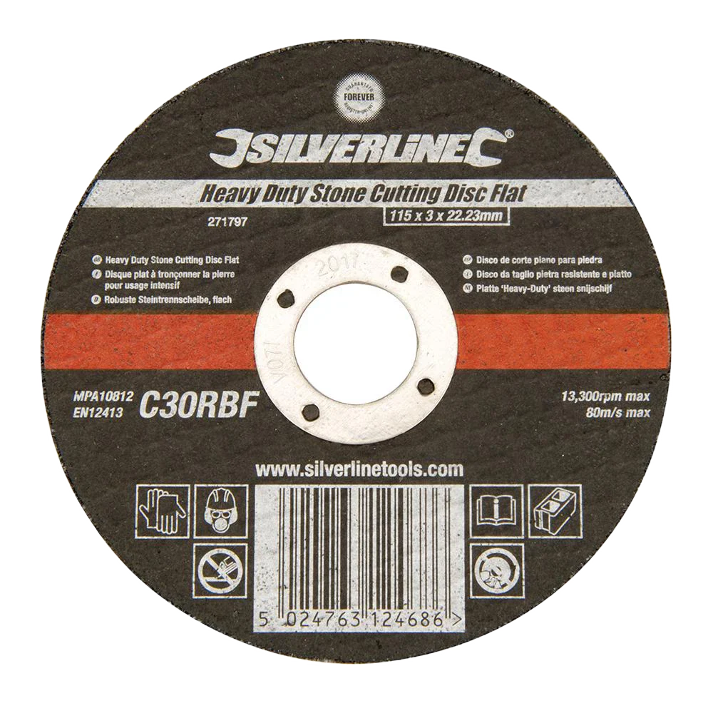Silverline Heavy Duty Stone Cutting Disc 115mm for Angle Grinders EN12413