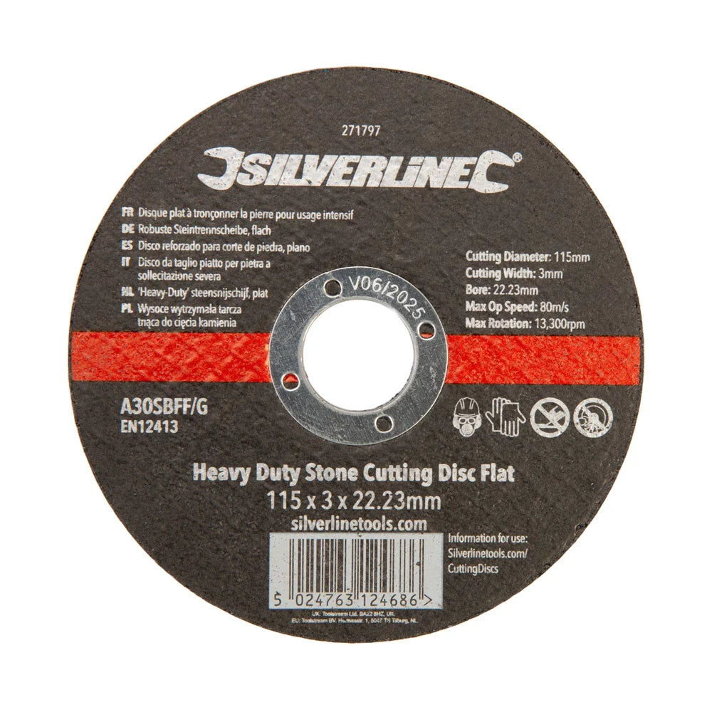 Silverline Heavy Duty Stone Cutting Disc 115mm for Angle Grinders EN12413