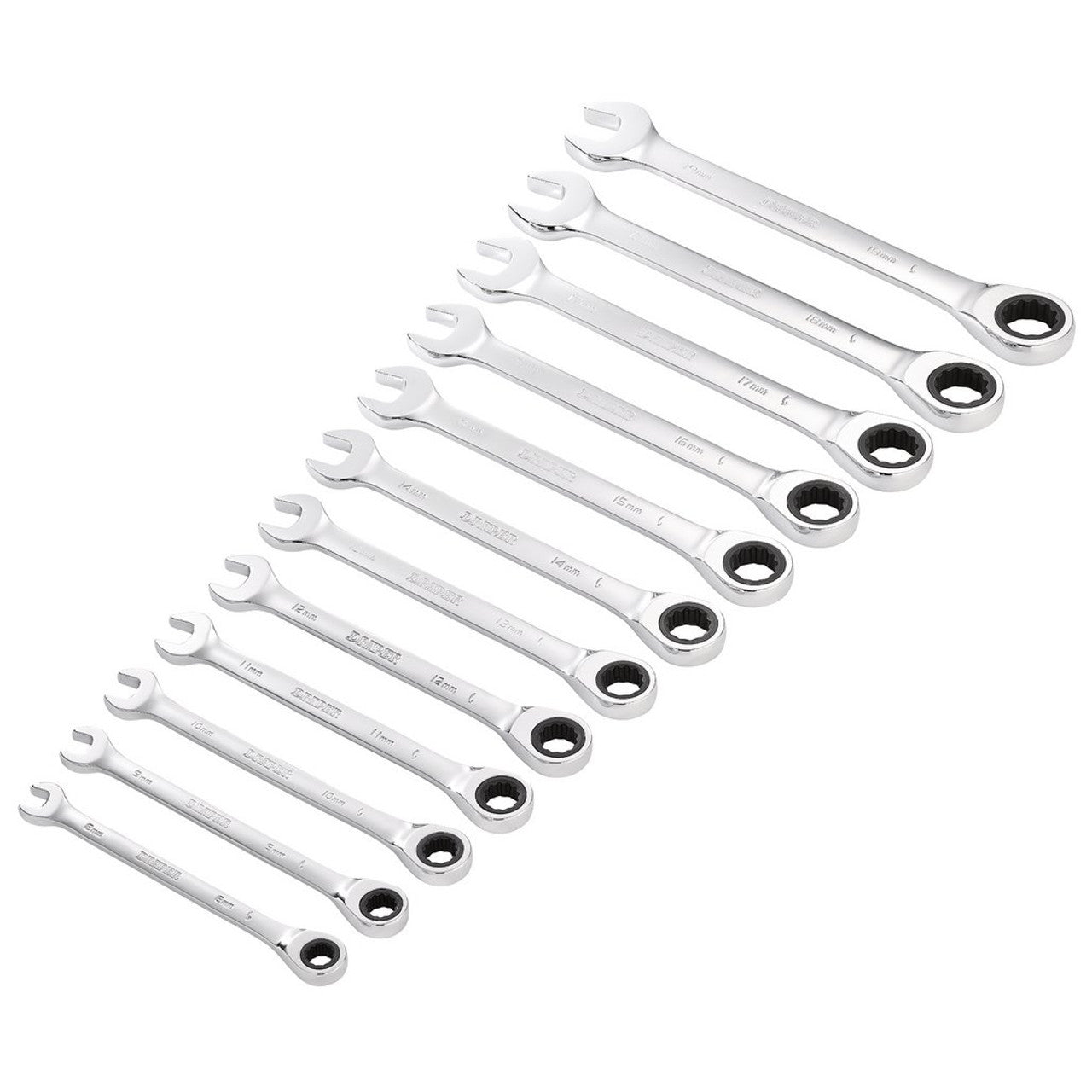 Draper HI-TORQ Metric Ratchet Combination Spanner Set 12 Piece Chrome Vanadium