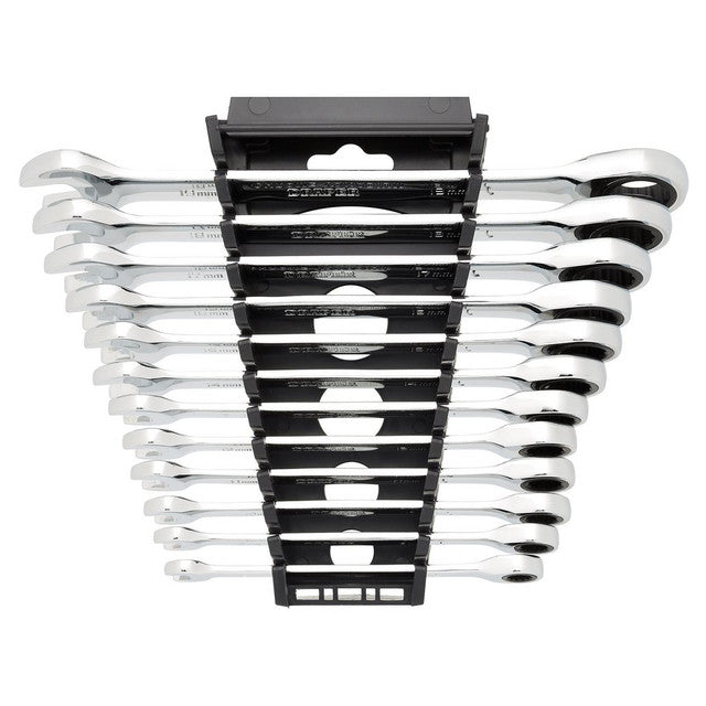 Draper HI-TORQ Metric Ratchet Combination Spanner Set 12 Piece Chrome Vanadium