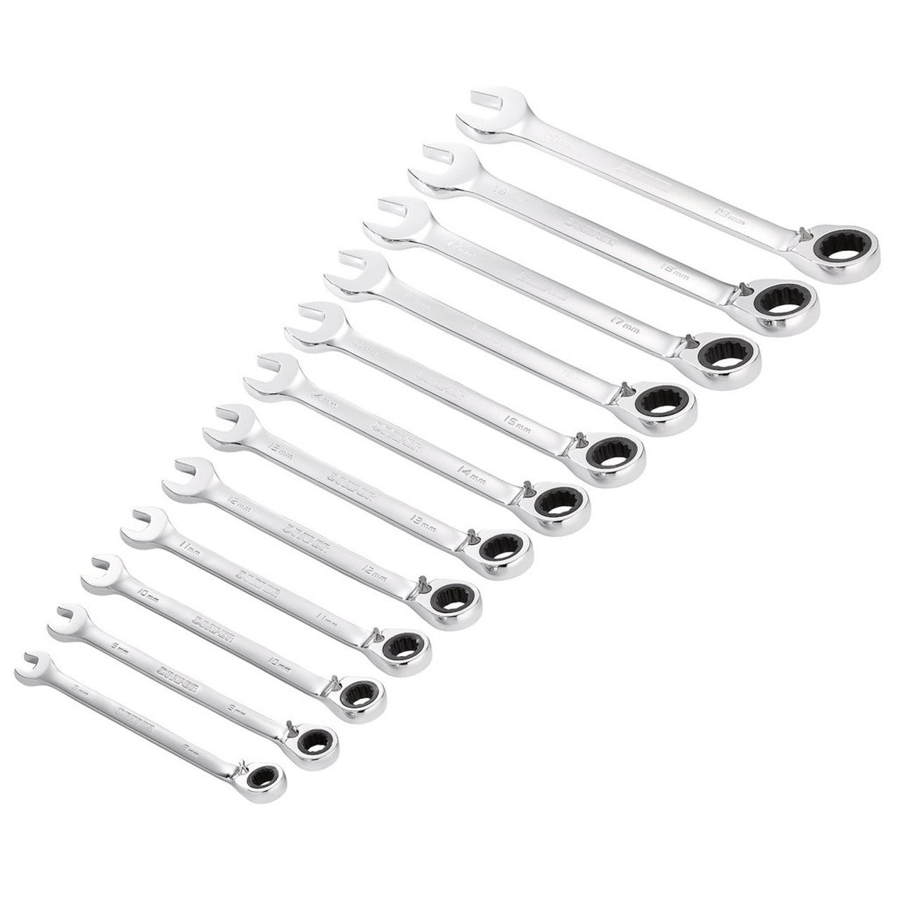 Draper HI-TORQ Metric Reversible Ratchet Spanner Set 12 Piece Chrome Vanadium