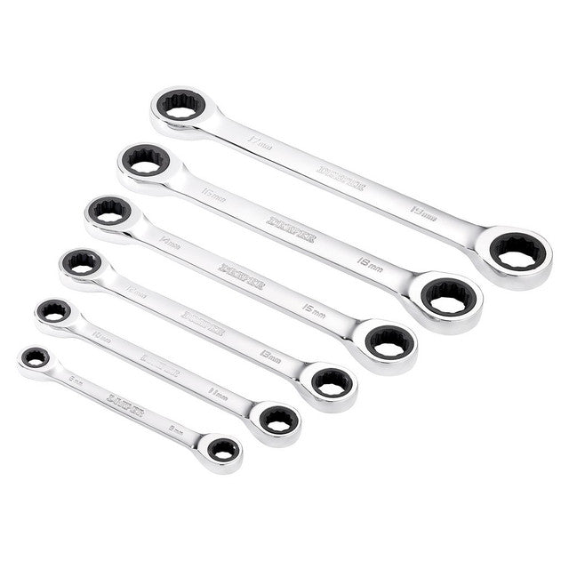 Draper HI-TORQ Metric Double Ratchet Ring Spanner Set 6 Piece Chrome Vanadium
