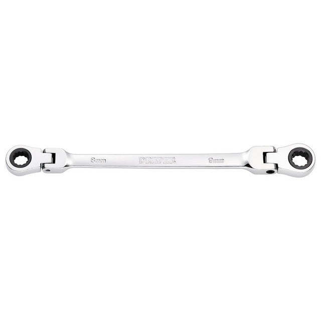 Draper HI-TORQ Metric Flexible Head Ratchet Spanner 8x9mm 90-Tooth 12-Point