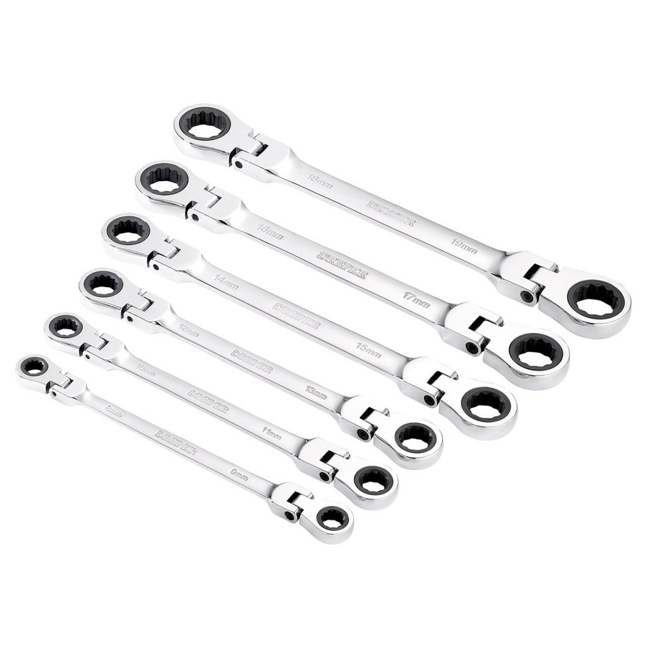 Draper HI-TORQ Metric Flexible Head Ratchet Spanner Set 6 Piece 90-Tooth