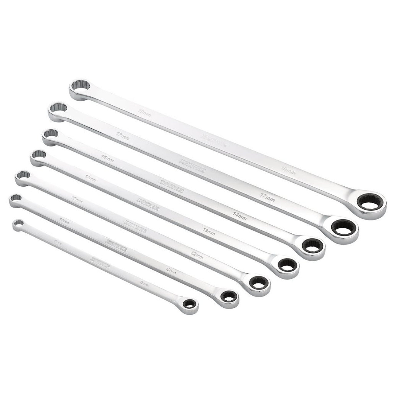 Draper Tools HI-TORQ Metric Extra-Long 7 Piece Double Ring Ratchet Spanner Set