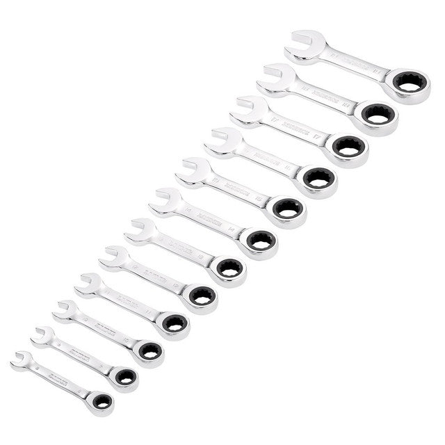 Draper HI-TORQ Metric Stubby Ratchet Spanner Set 12 Piece Chrome Vanadium