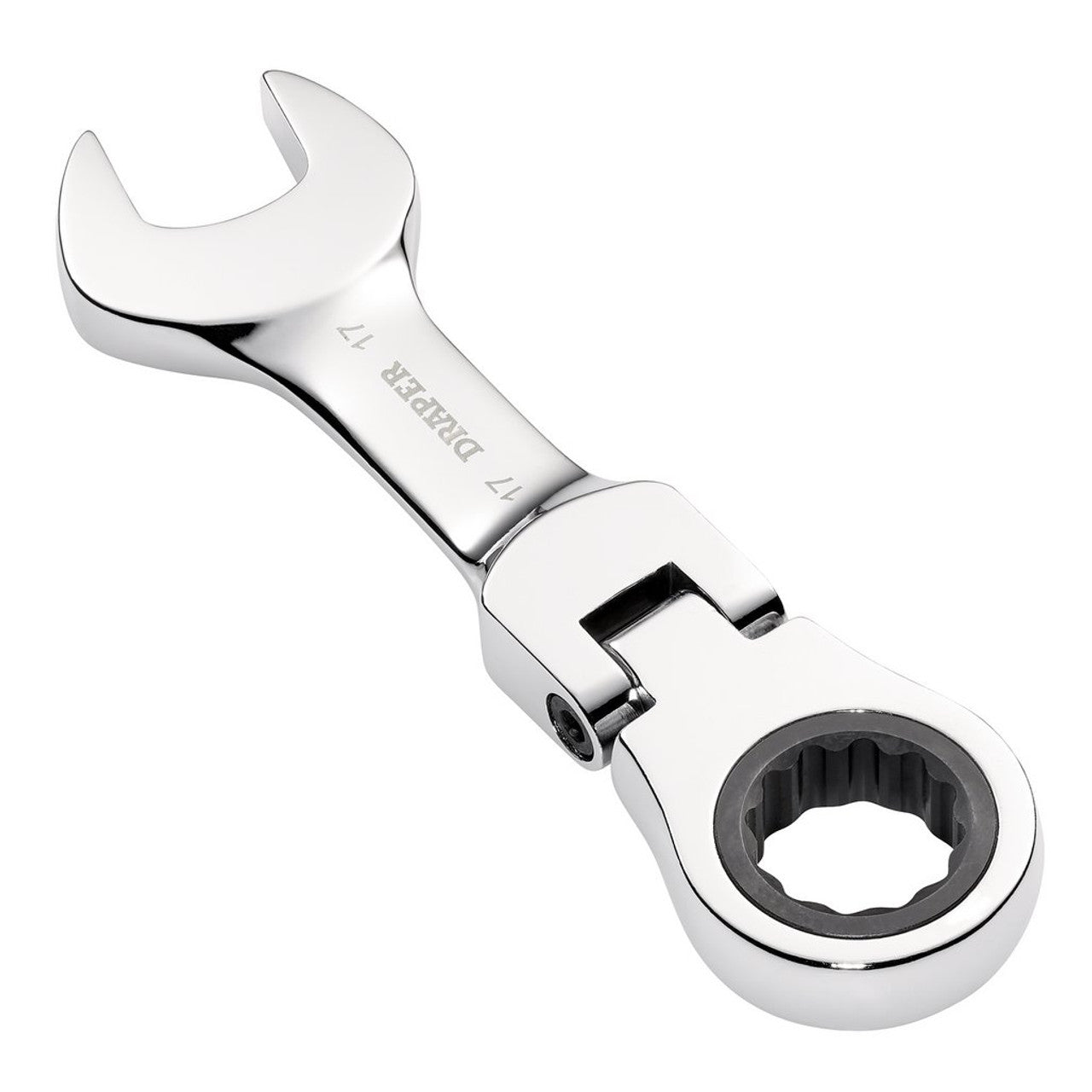 Draper HI-TORQ 17mm Stubby Flexible Head Ratchet Spanner Chrome Vanadium Steel