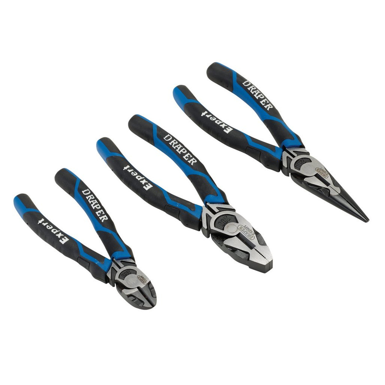 Draper Tools Expert High Leverage Plier Set 3 Piece Blue Soft Grip Handles
