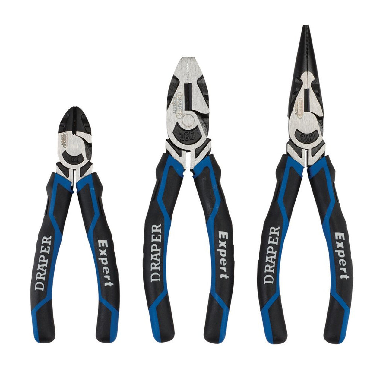 Draper Tools Expert High Leverage Plier Set 3 Piece Blue Soft Grip Handles
