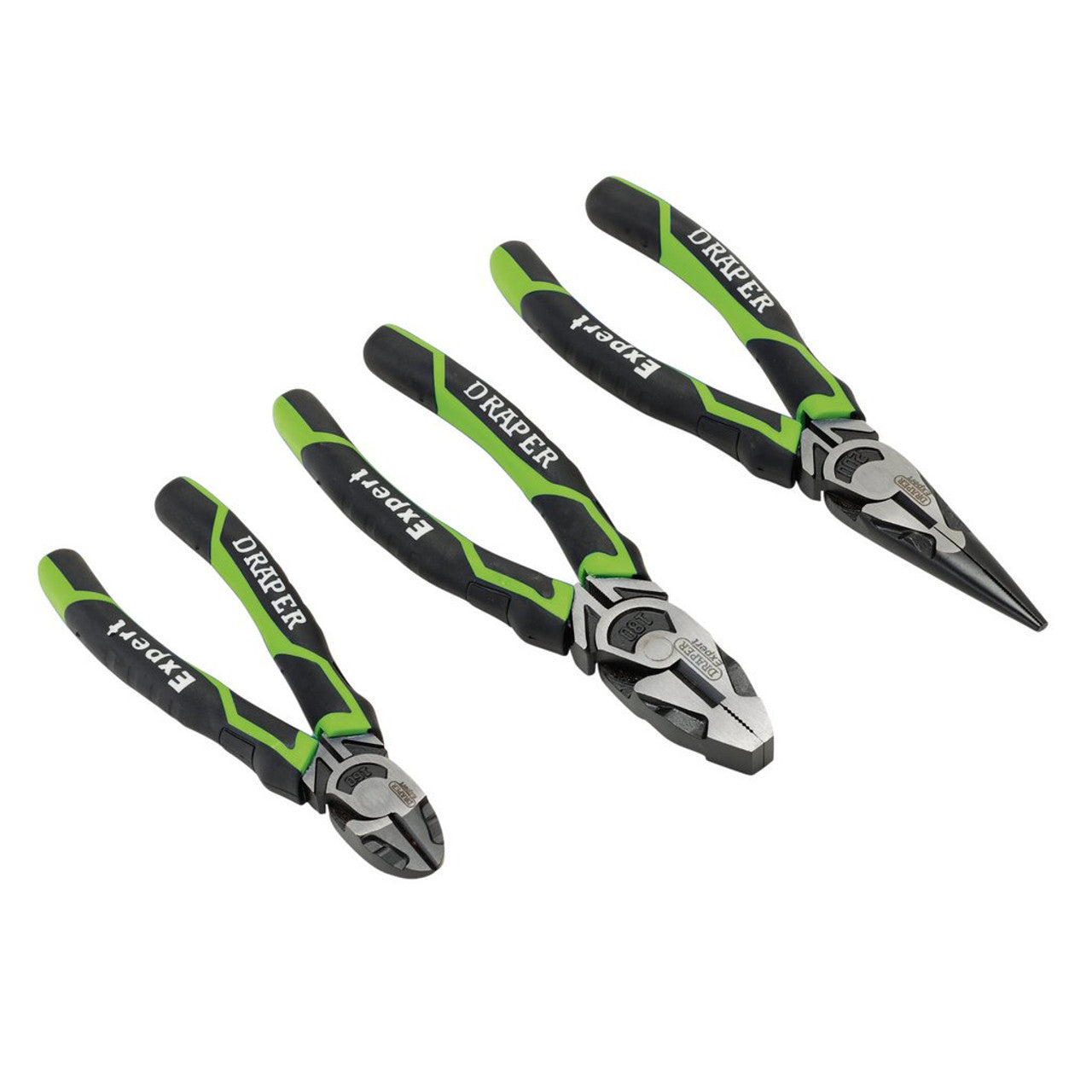 Draper Tools Expert High Leverage Plier Set 3 Piece Green Soft Grip Handles