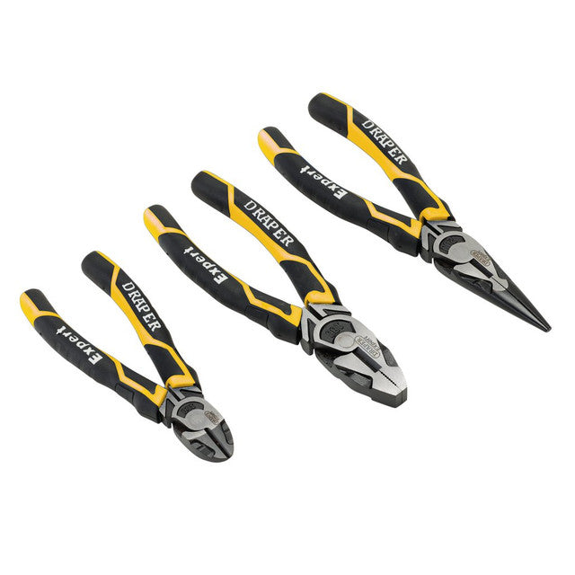 Draper Tools Expert High Leverage Plier Set 3 Piece Yellow Soft Grip
