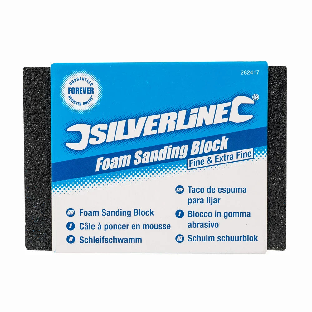 Silverline Foam Sanding Block Fine Extra Fine Wet Dry 70x100x25mm Contoured