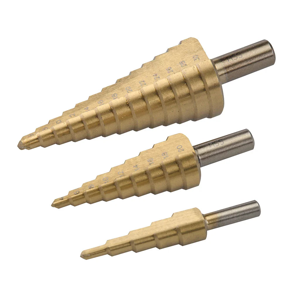Silverline Titanium-Coated HSS Step Drill Set 3 Piece for Precision Drilling