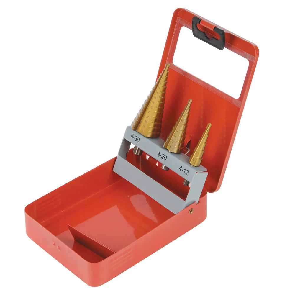 Silverline Titanium-Coated HSS Step Drill Set 3 Piece for Precision Drilling