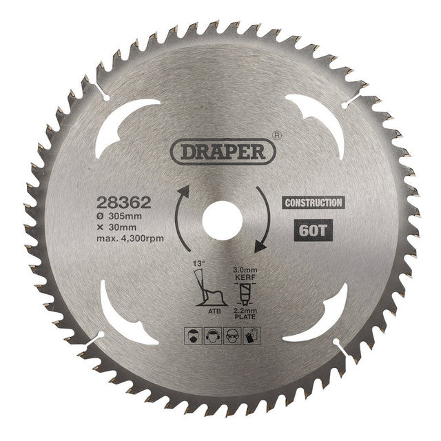 Draper Tools 305mm TCT Circular Saw Blade 60T for Hardwood MDF Chipboard