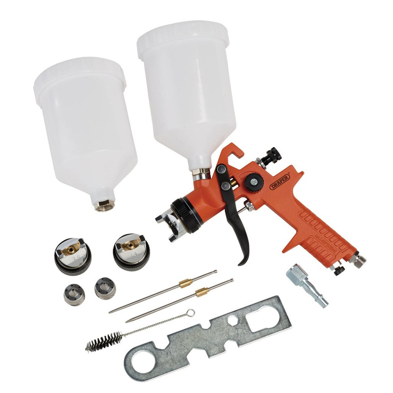 Draper HVLP Air Paint Spray Gun 600ml with 1.3/1.4/2mm Nozzles Aluminium