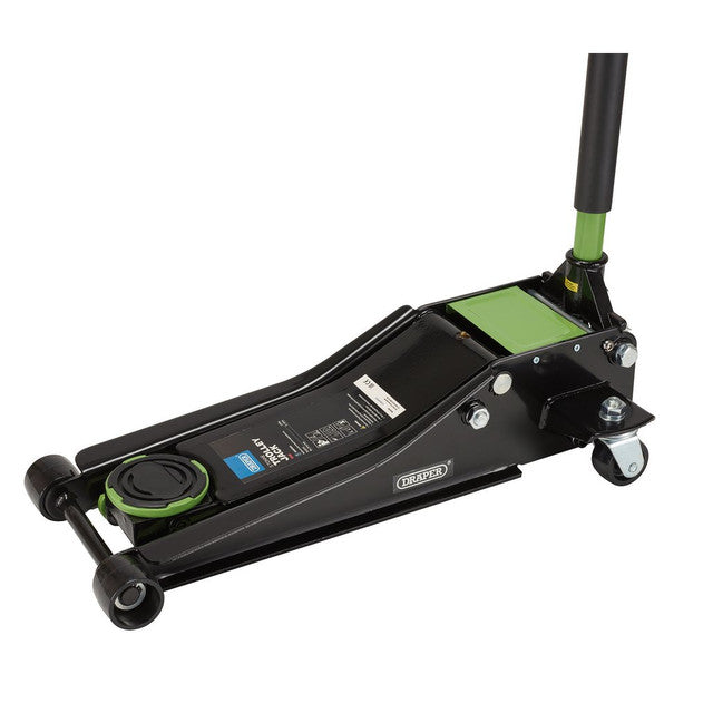 Draper Tools 3 Tonne Low Profile Trolley Jack with Quick Lift & Safety Features