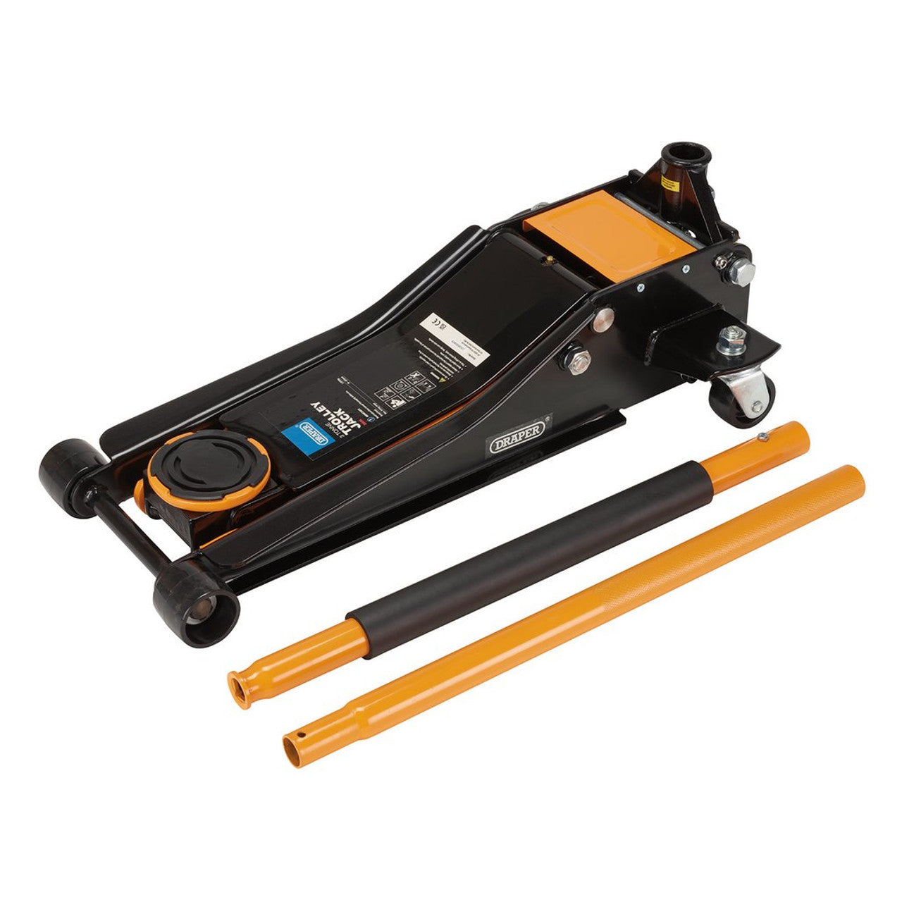 Draper Tools 3 Tonne Low Profile Trolley Jack with Quick Lift & Safety Features