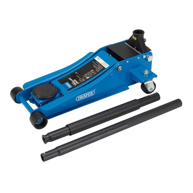 Draper Tools Low Profile Trolley Jack 2 Tonne Twin Piston Quick Lift 85-430mm
