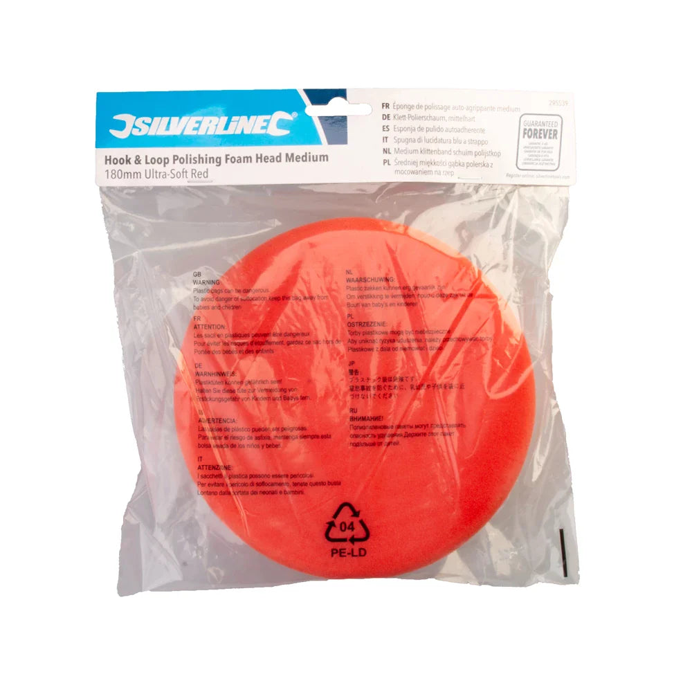 Silverline Ultra-Soft Red Hook & Loop Polishing Foam Head 180mm for Cars