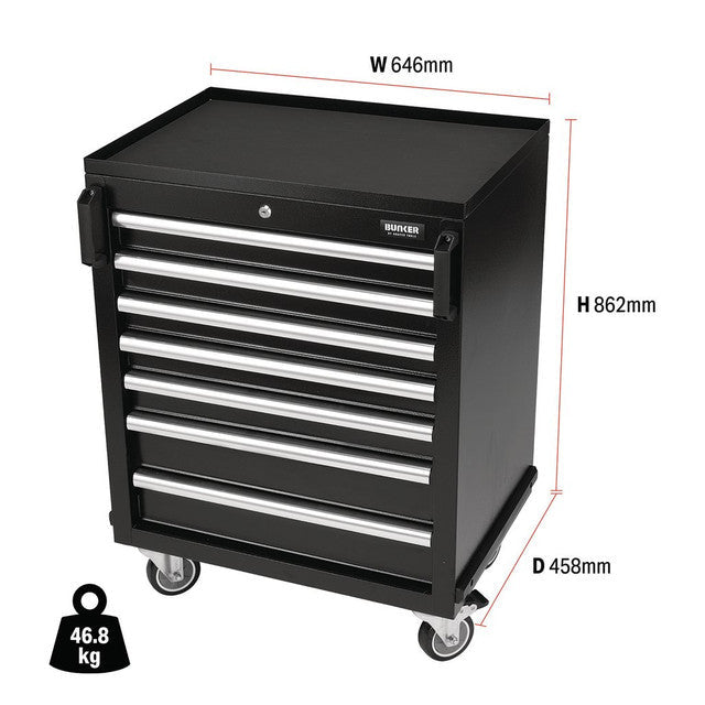 Draper Tools Bunker Mobile Cabinet 7 Drawer Steel 646mm Soft-Close Black