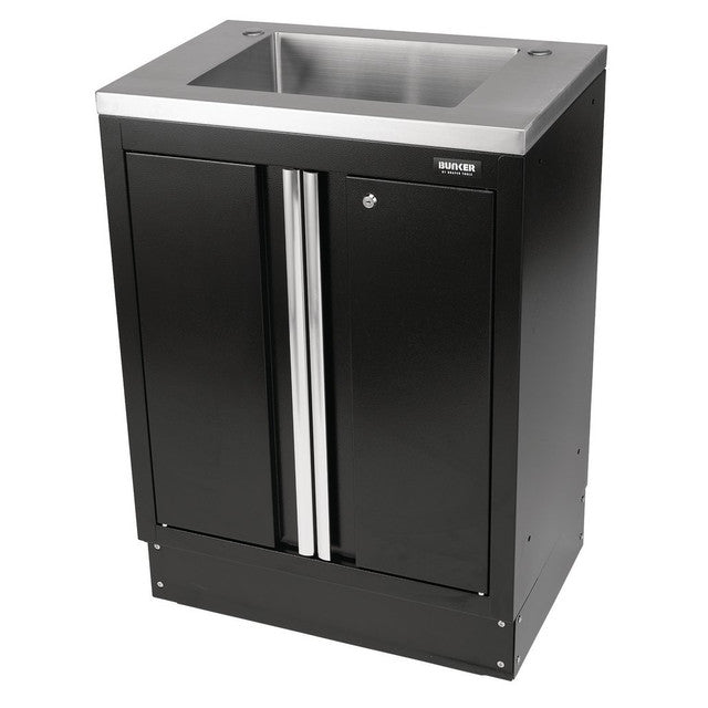 Draper Tools Bunker Modular Floor Cabinet with Sink 2 Doors 680mm Black