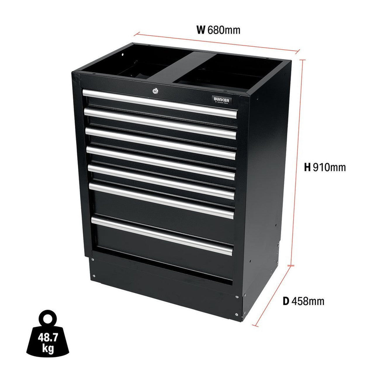 Draper Tools Bunker Modular Floor Cabinet 7 Drawer Steel 680mm Soft-Close
