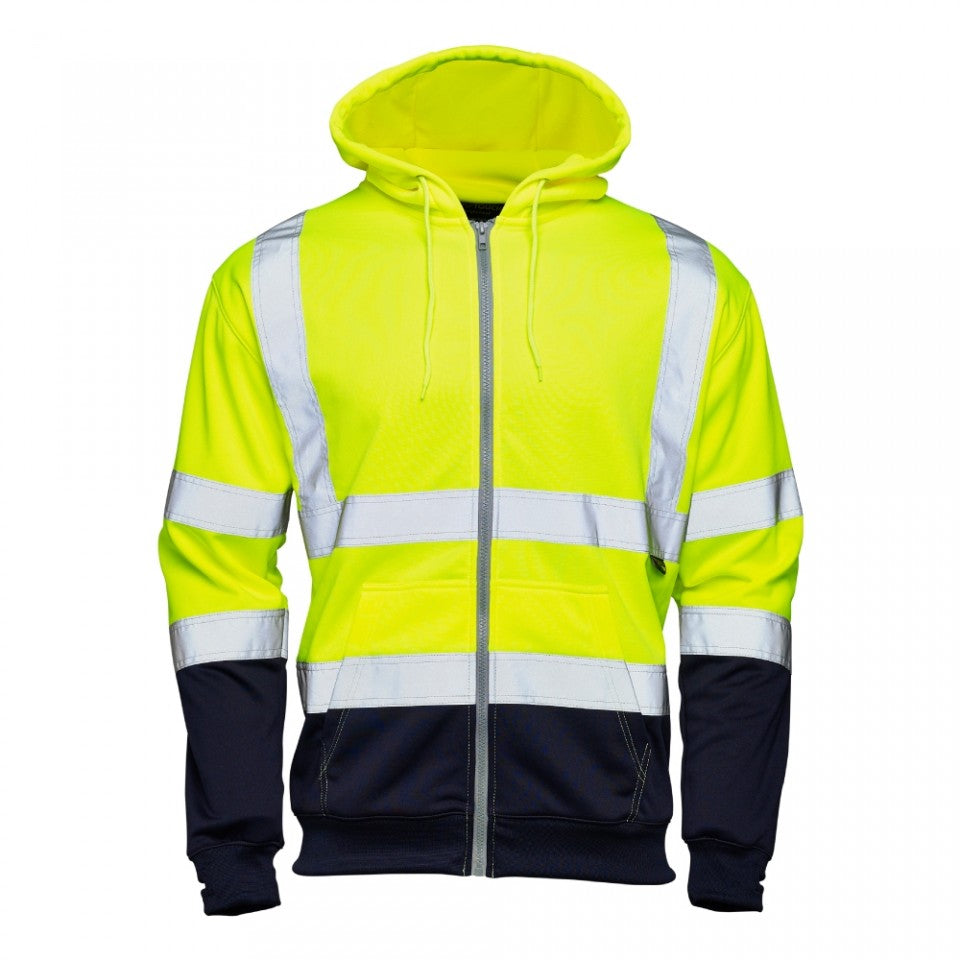 Supertouch Hi Vis Yellow Two Tone Hooded Zipped Sweatshirt Class 2 EN ISO 20471