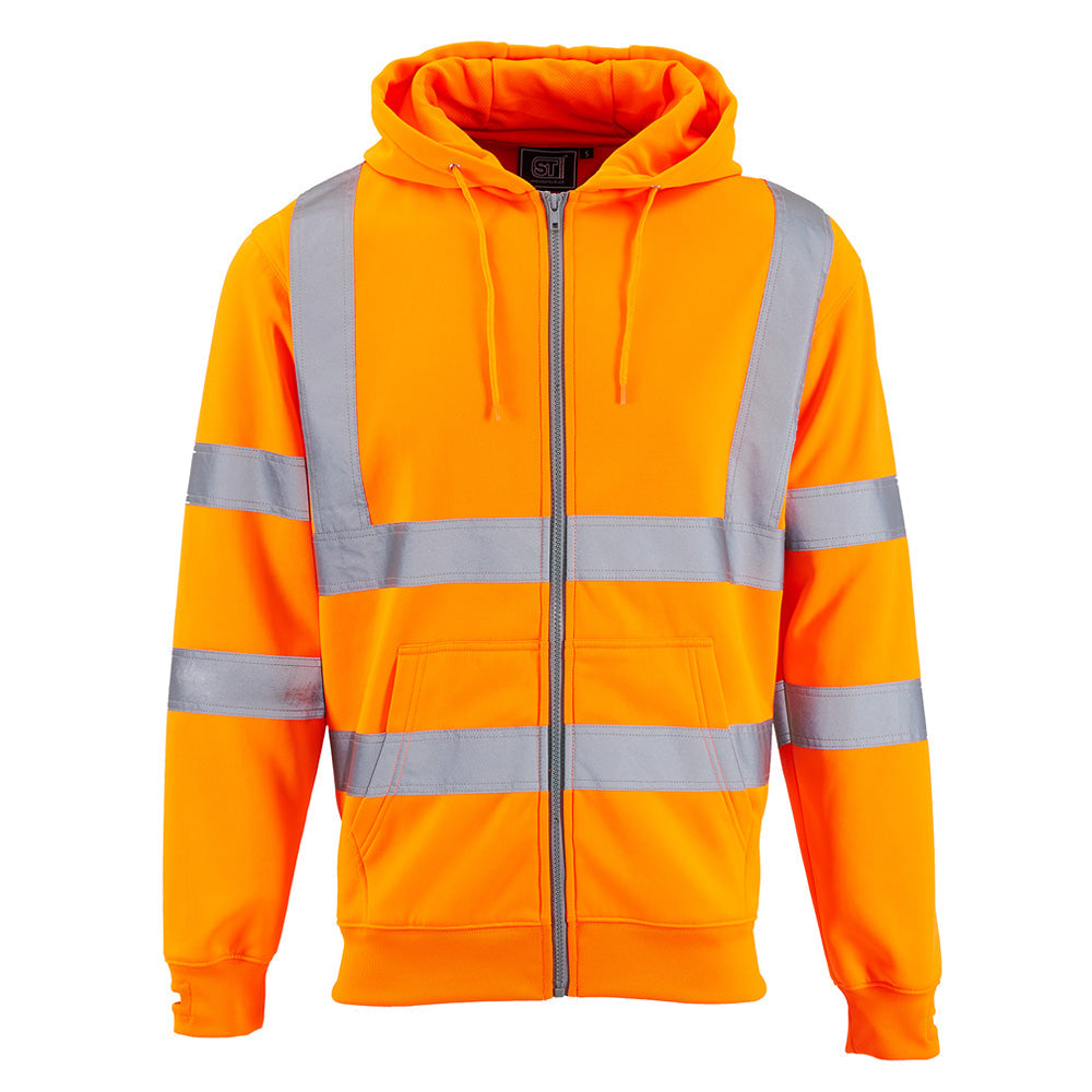 Supertouch Hi Vis Orange Zipped Hoodie Class 3 EN ISO 20471 Reflective Tape