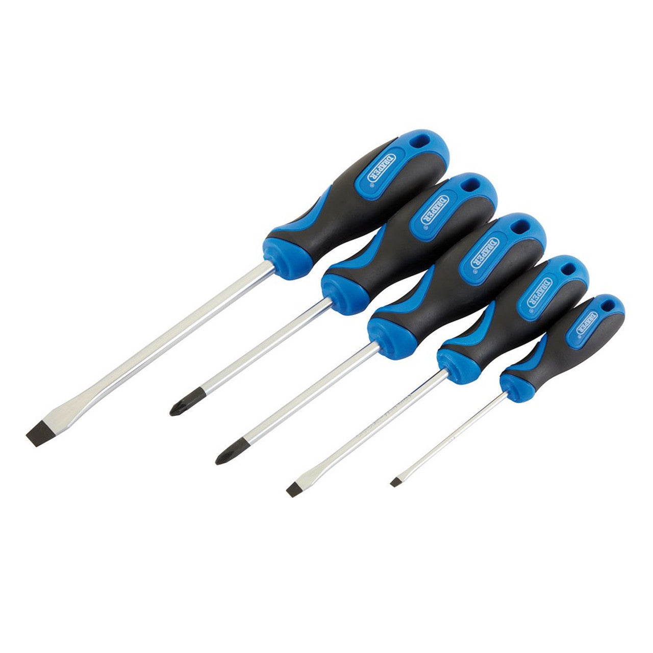Draper Tools 5 Piece Soft Grip Screwdriver Set Chrome Vanadium Steel Blades