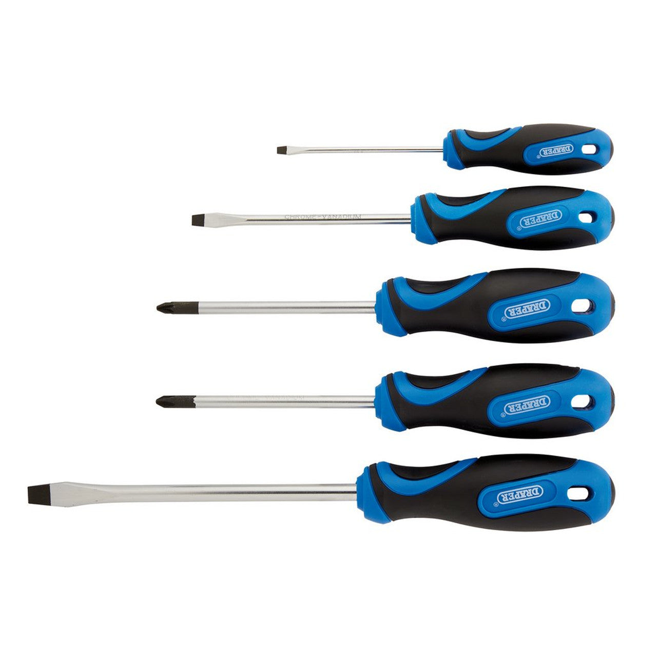 Draper Tools 5 Piece Soft Grip Screwdriver Set Chrome Vanadium Steel Blades