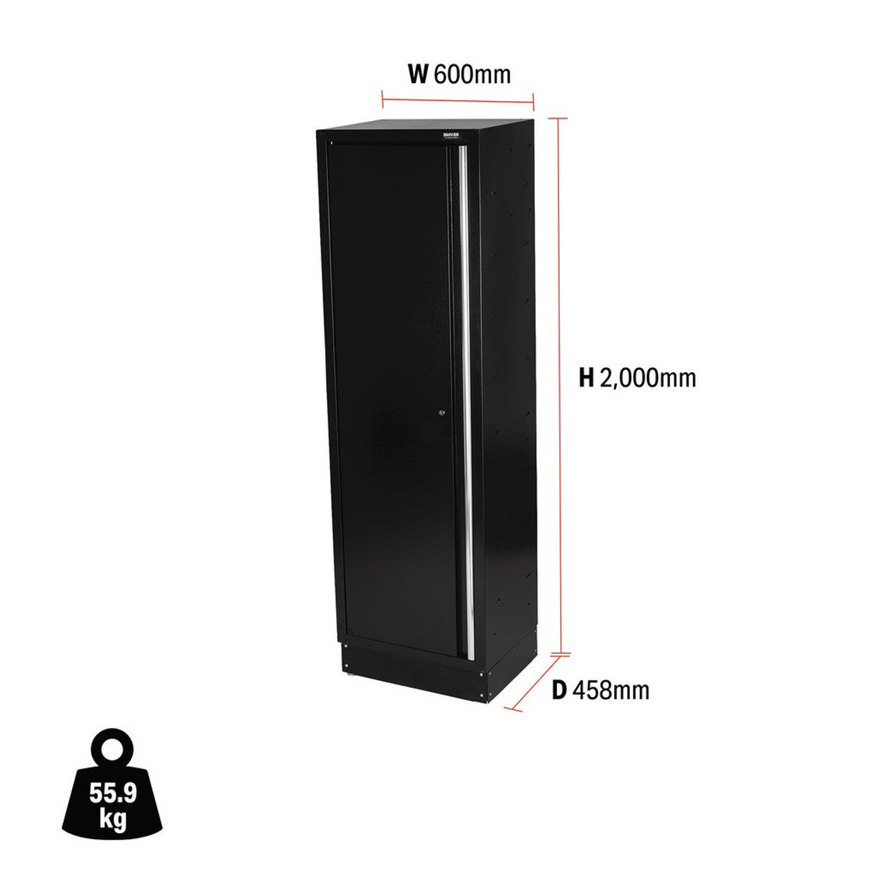 Draper Tools Bunker Modular Tall Floor Cabinet 600mm 1 Door Adjustable Shelves