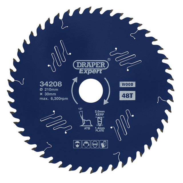 Draper Tools 210mm TCT Circular Saw Blade 48T for Wood with PTFE Coating