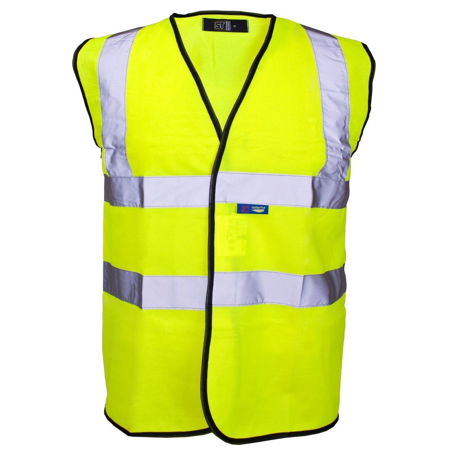 Supertouch Hi Vis Yellow Velcro Vest Class 2 Safety Workwear Black Binding