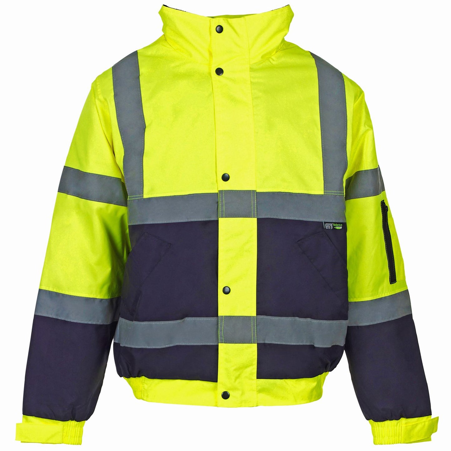 Supertouch Hi Vis Yellow 2 Tone Bomber Jacket Heavy-Duty Zip Storm Flap