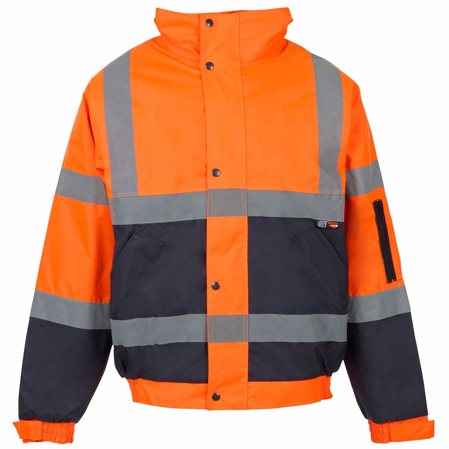Supertouch Hi Vis Orange 2 Tone Bomber Jacket Heavy-Duty Zip Storm Flap