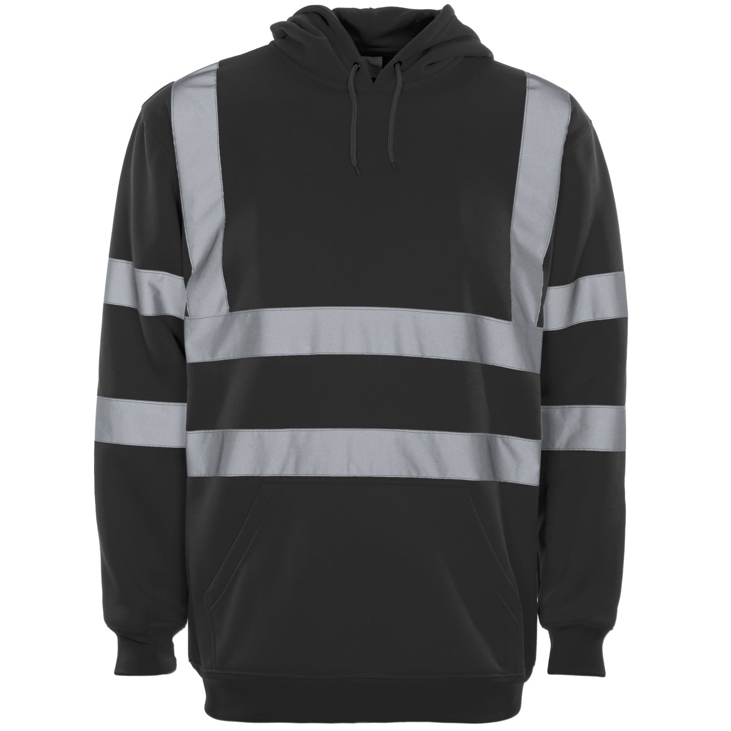 Supertouch Hi Vis Black Hooded Sweatshirt with Lined Hood and Pouch Pocket