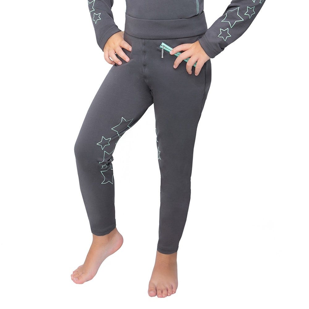 Hy Equestrian Stella Children's Riding Tights #colour_charcoal-mint