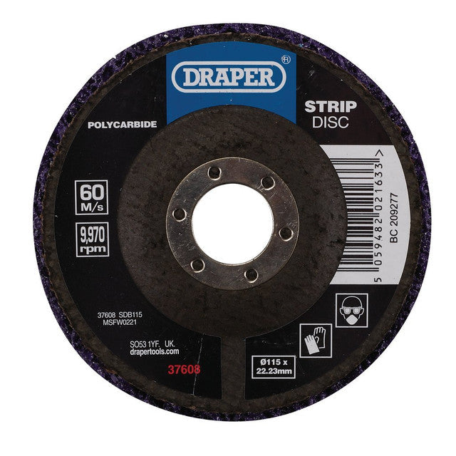Draper Tools 115mm Polycarbide Strip Disc 180 Grit Purple for Angle Grinders