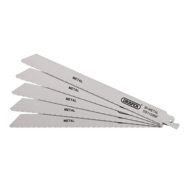 Draper Bi-Metal Reciprocating Saw Blades 225mm 14tpi Pack of 5 for Metal Cutting