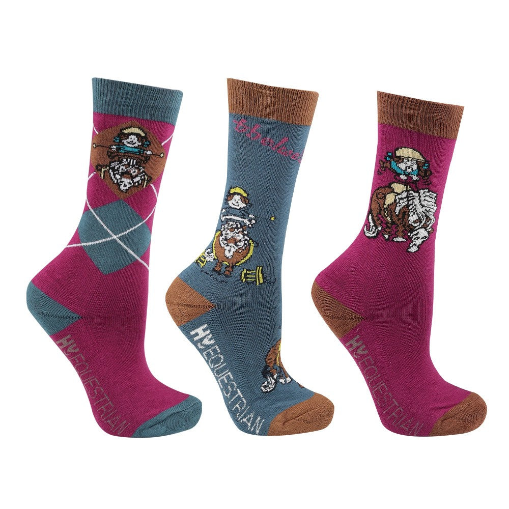 HY Equestrian Thelwell Collection Pony Friends Socks Pack Of 3 Stylish