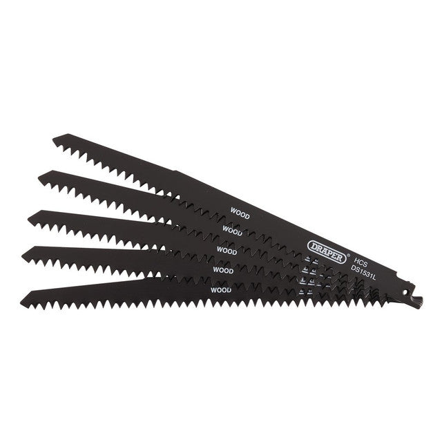 Draper Tools 240mm Reciprocating Saw Blades 5tpi for Wood Cutting Pack of 5