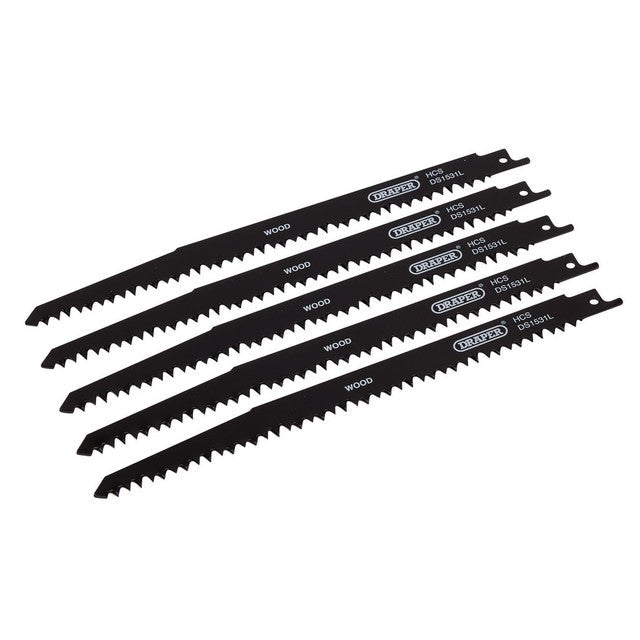 Draper Tools 240mm Reciprocating Saw Blades 5tpi for Wood Cutting Pack of 5