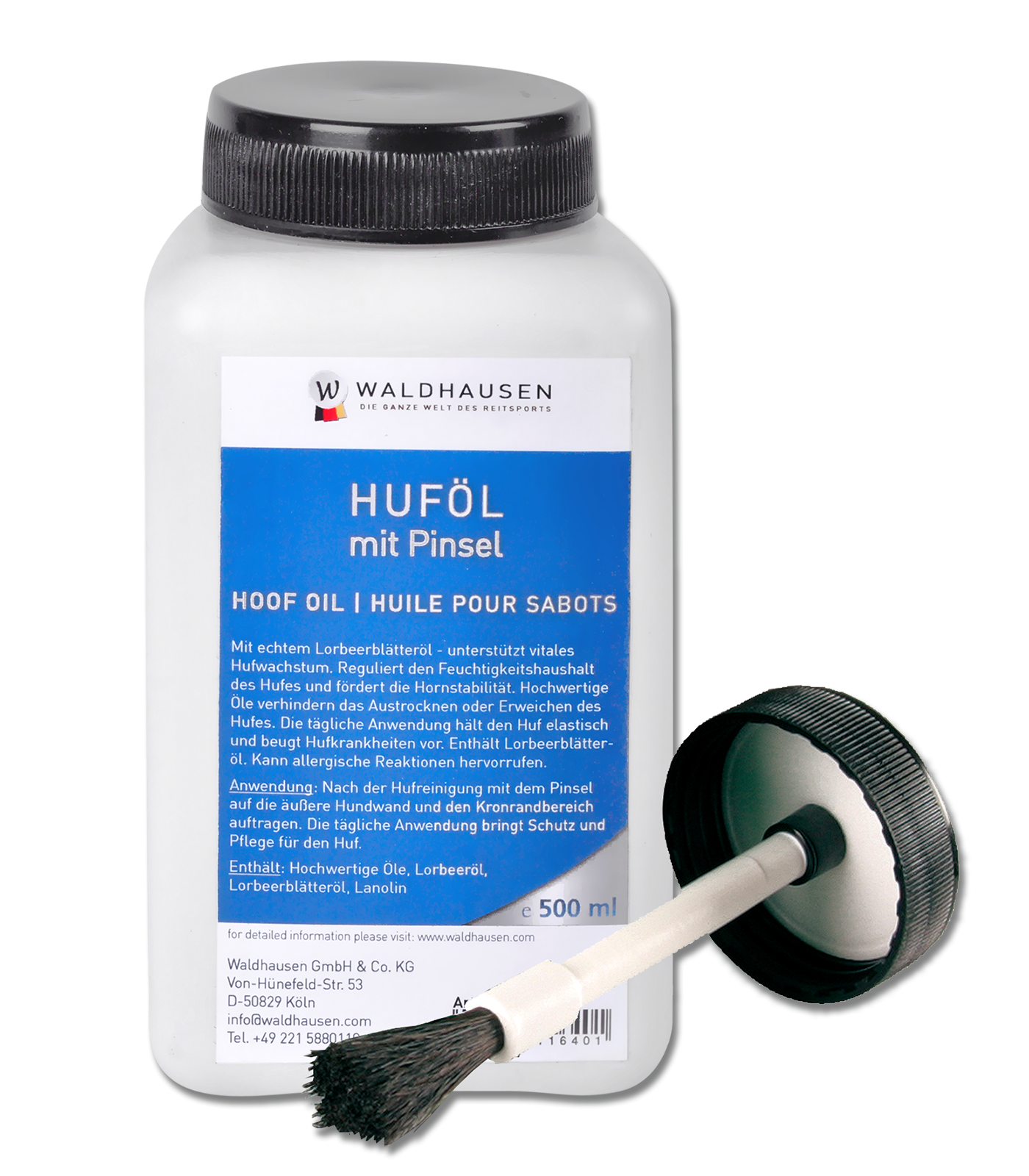 Waldhausen Horse Hoof Oil with Bayleaf and Brush for Hoof Care and Growth