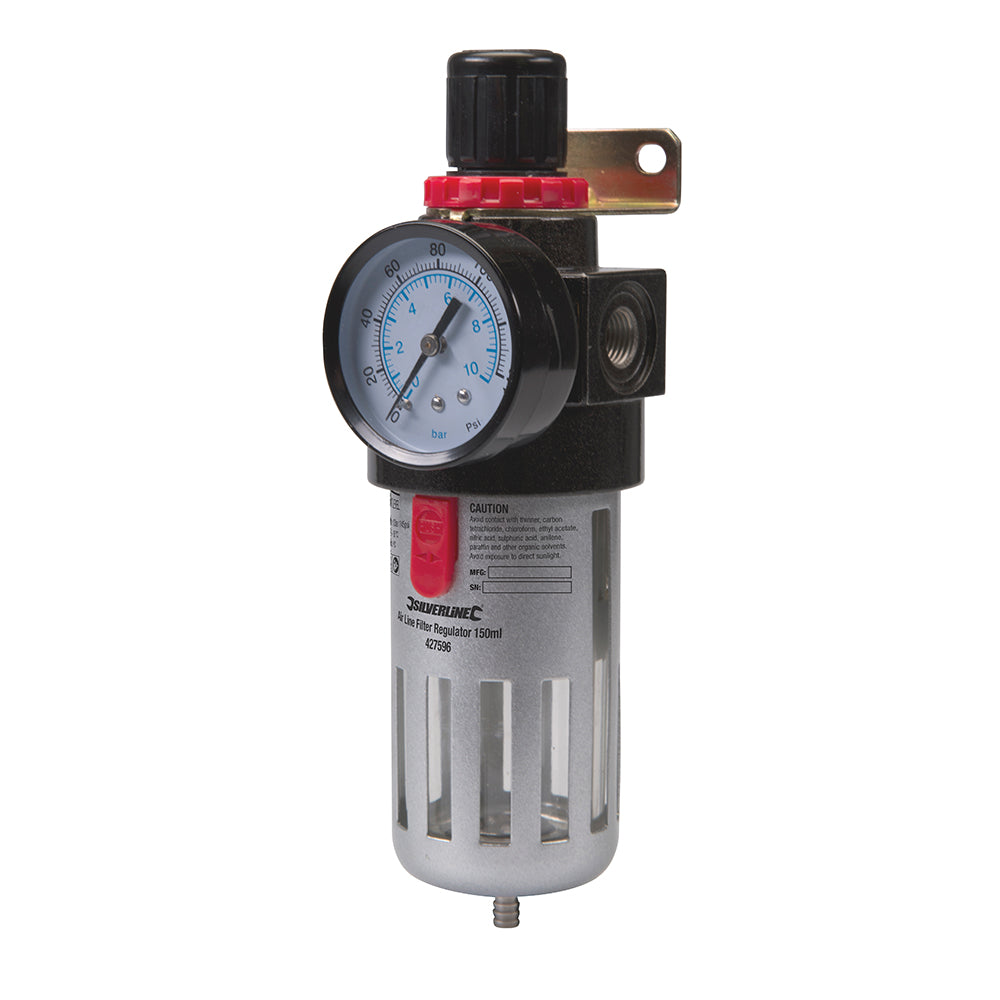 Silverline Air Line Filter Regulator 10 Bar Adjustable Pressure 150ml Capacity