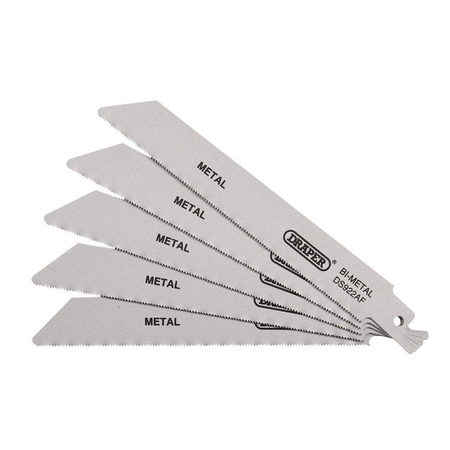 Draper Bi-Metal Reciprocating Saw Blades 150mm 24tpi Pack of 5 for Metal Cutting